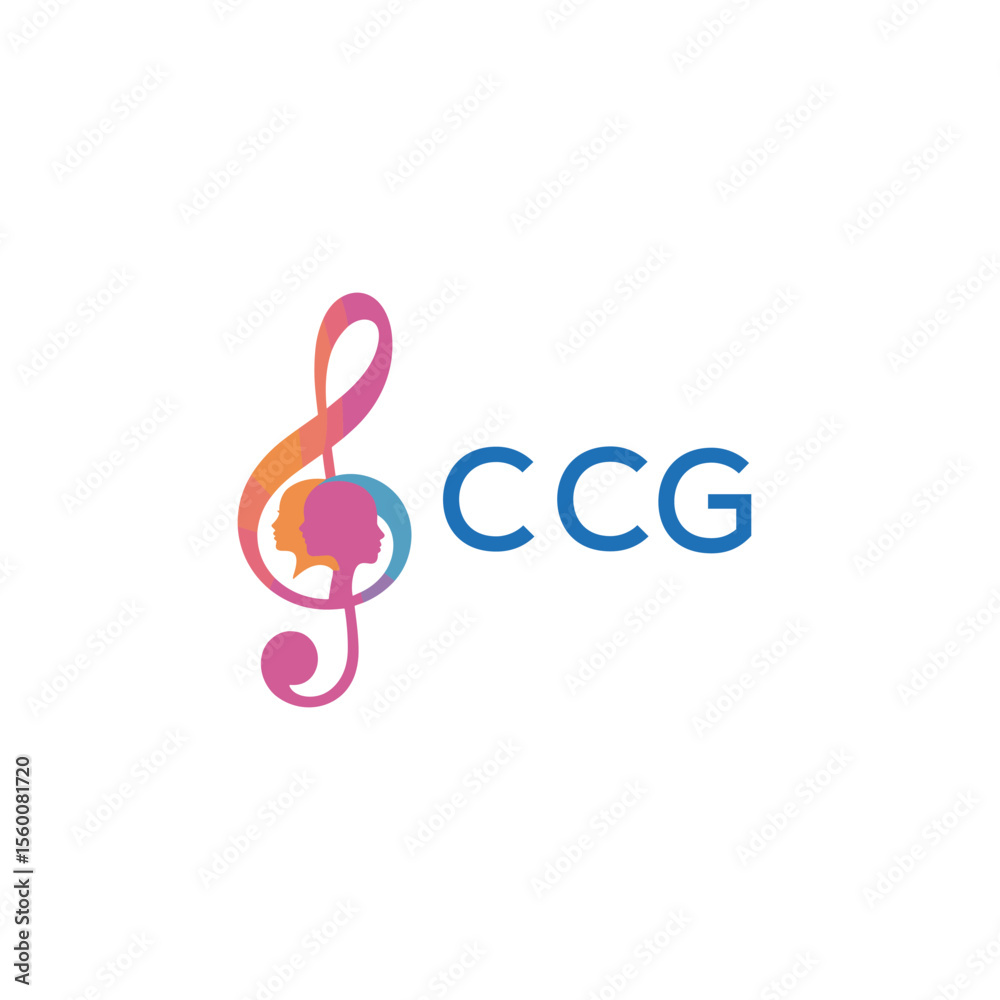 Obraz premium CCG “Abstract music school logo with people and melody icon” CCG Later Logo, “Modern music therapy logo with faces and note symbol”