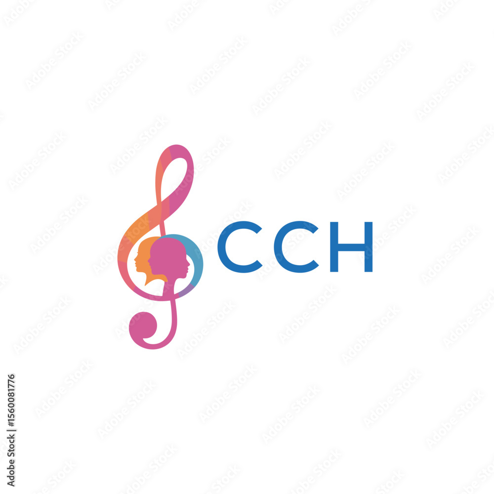 Obraz premium CCH “Abstract music school logo with people and melody icon” CCH Later Logo, “Modern music therapy logo with faces and note symbol” 