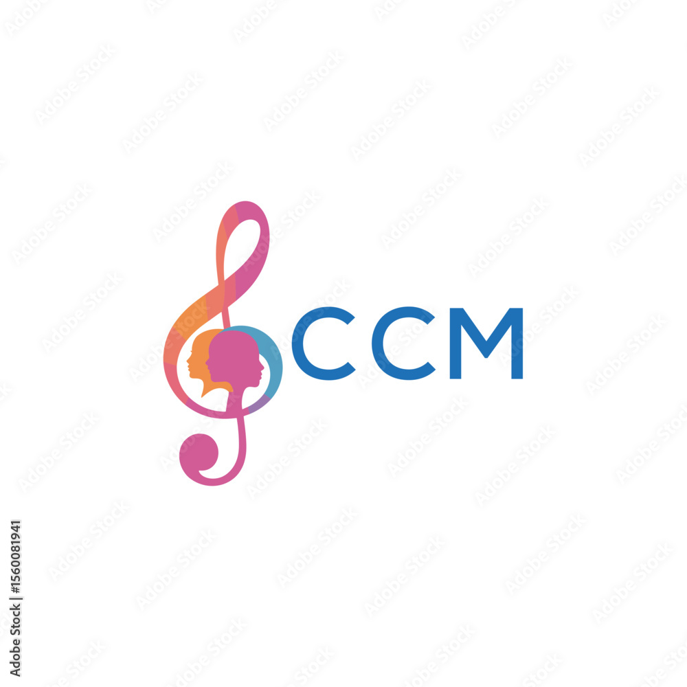 Obraz premium CCM “Abstract music school logo with people and melody icon” CCM Later Logo, “Modern music therapy logo with faces and note symbol”