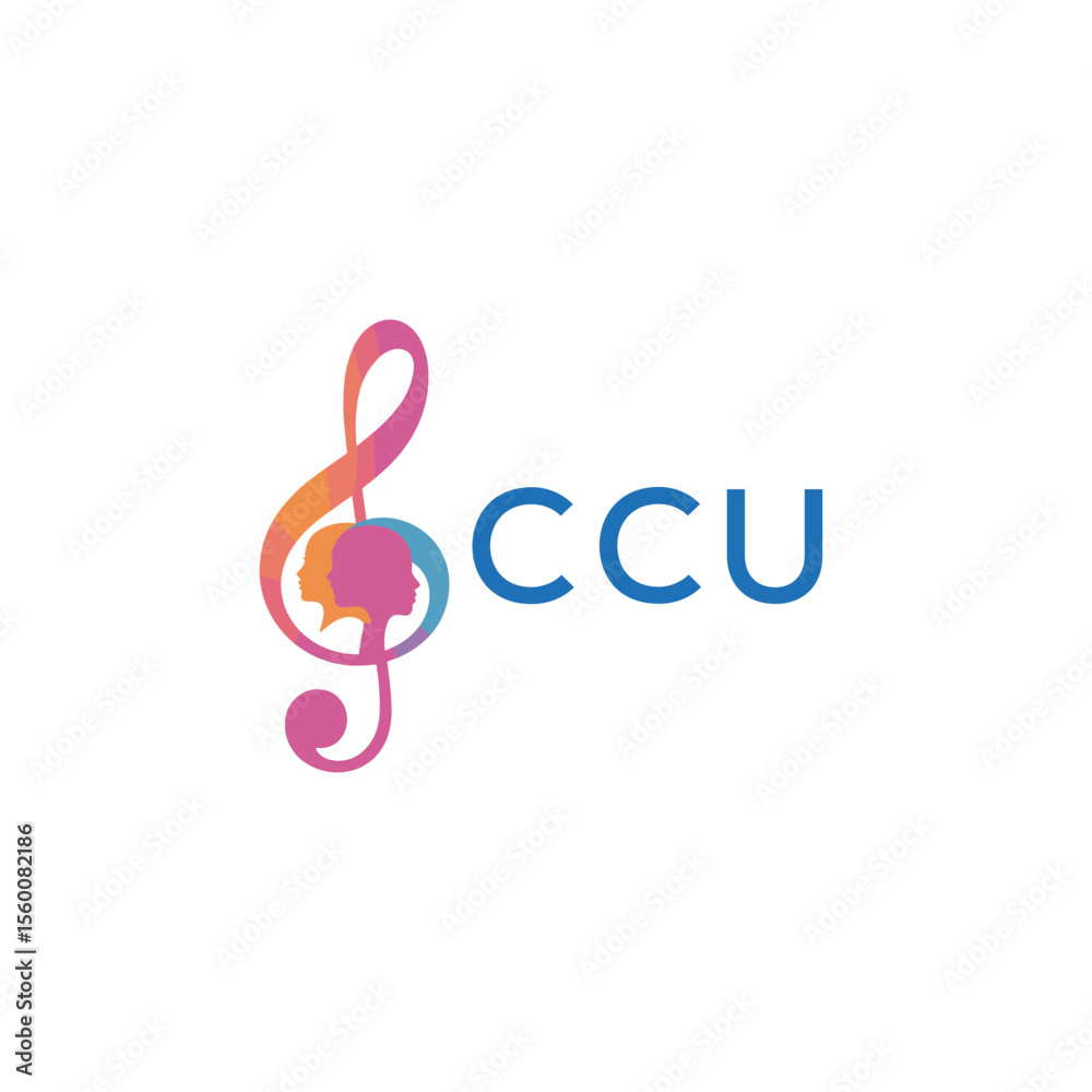 Fototapeta premium CCU “Abstract music school logo with people and melody icon” CCU Later Logo, “Modern music therapy logo with faces and note symbol” 