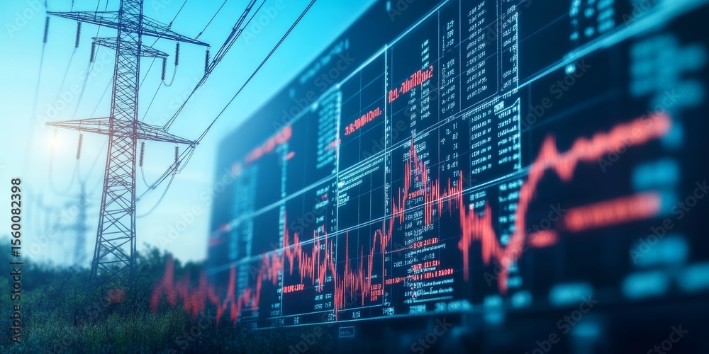 Fototapeta premium Energy Grid Analysis Insights on Stock Market Trends in Electricity Demand and Supply Dynamics