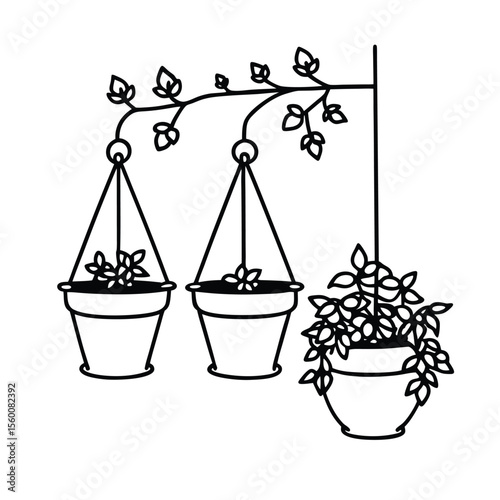 Decorative pot stand next to flower vines in basket Vector illustration