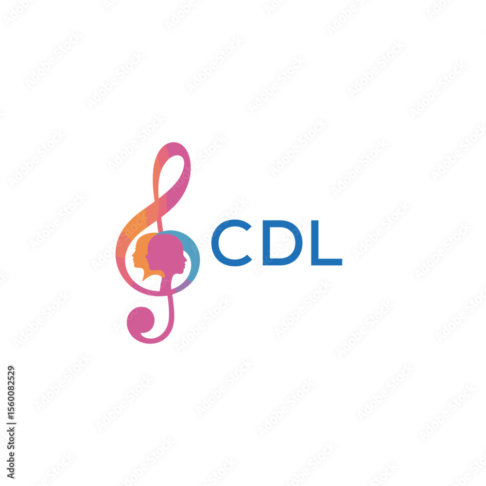 Fototapeta premium CDL “Abstract music school logo with people and melody icon” CDL Later Logo, “Modern music therapy logo with faces and note symbol” 