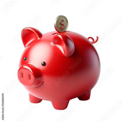 Red piggy bank isolated on transparent background