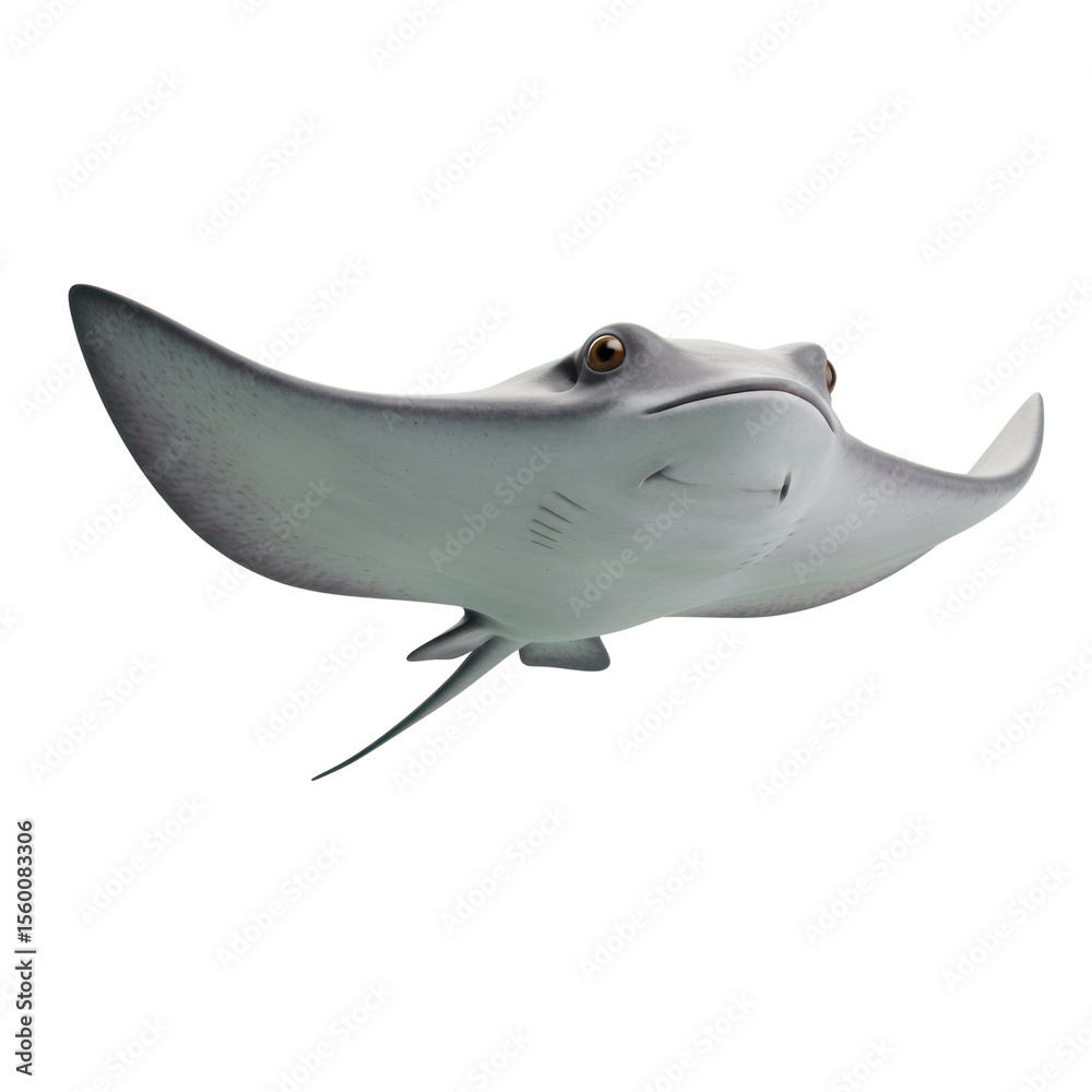 Fototapeta premium 3D realistic manta ray for ocean life, marine animal, underwater, or sea adventure concept isolated on a transparent background, png, cutout