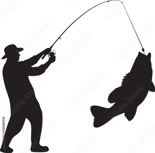 Silhouette of a fisherman, man fishing silhouette vector, fisherman silhouette vector illustration