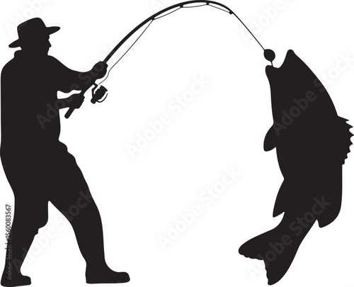 Silhouette of a fisherman, man fishing silhouette vector, fisherman silhouette vector illustration