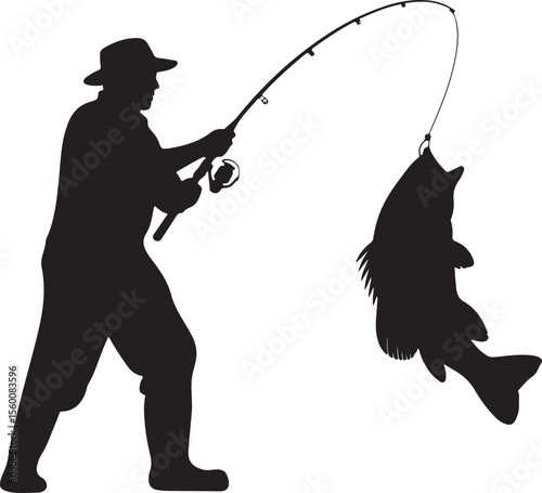 Silhouette of a fisherman, man fishing silhouette vector, fisherman silhouette vector illustration