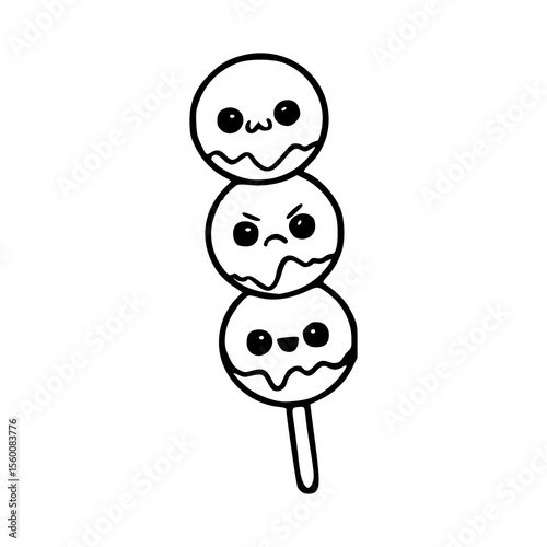 cute kawaii Dango skewer with various expressions