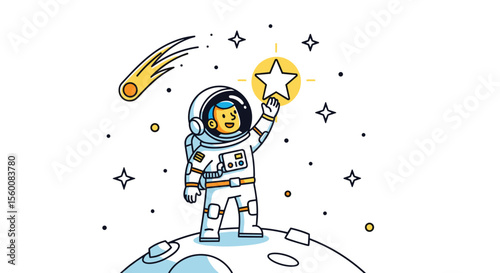 Exploring the Cosmos Astronaut Reaching for the Star on the Surface of Moon