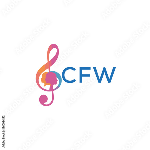 CFW “Abstract music school logo with people and melody icon” CFW Later Logo, “Modern music therapy logo with faces and note symbol”
