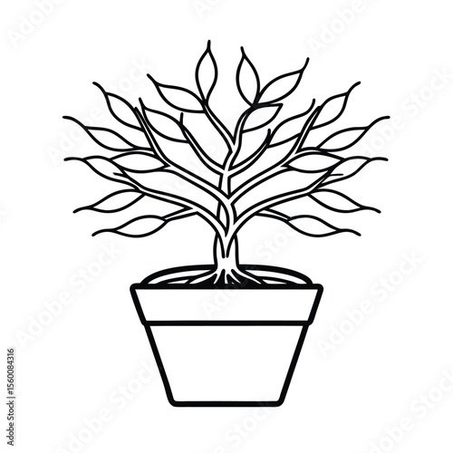 Overgrown roots wrapping inside garden planter container Vector illustration