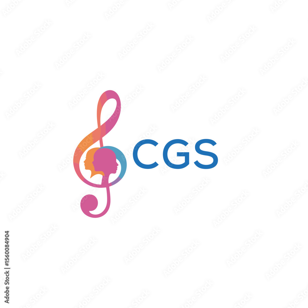 Obraz premium CGS “Abstract music school logo with people and melody icon” CGS Later Logo, “Modern music therapy logo with faces and note symbol” 