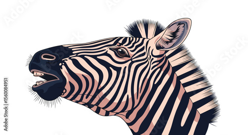 An Amazing Illustration of a Zebra With Open Mouth and Black and White Stripes