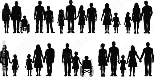 Diverse Families Holding Hands Silhouette Representations of Love Support and Togetherness