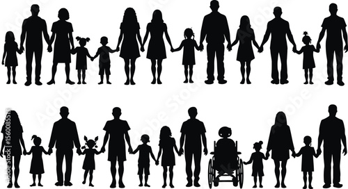 Diverse Families Holding Hands A Silhouette Representation of Unity and Togetherness