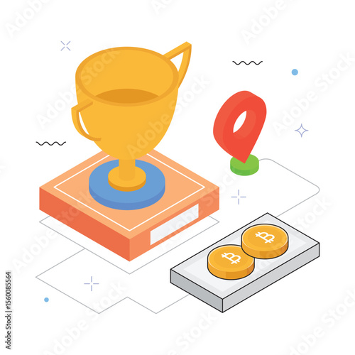 Gold Winner Vector Isometric Illustration. EPS 10 File