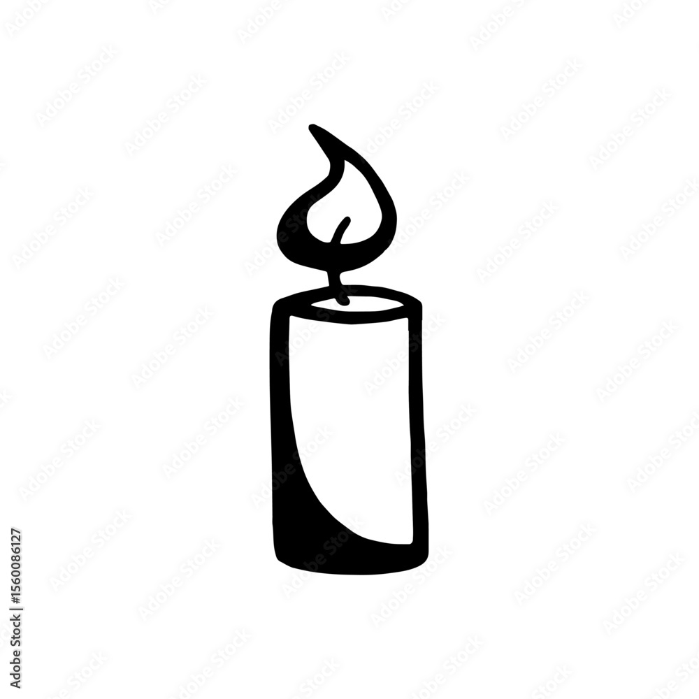 Obraz premium Vector image of burning candle in doodle style. Christmas or romantic design element. RGB