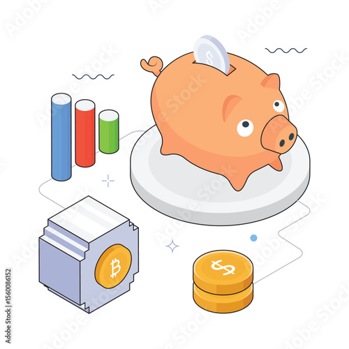 Savings and Financial Security Vector Isometric Illustration. EPS 10 file