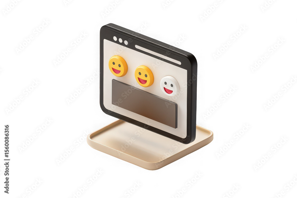 Fototapeta premium 3d isometric illustration of a digital interface displaying customer satisfaction emojis on a white background
