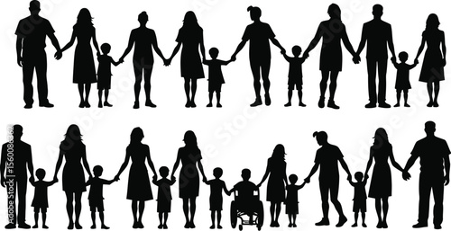 Diverse Families Holding Hands A Silhouette Depicting Unity and Togetherness