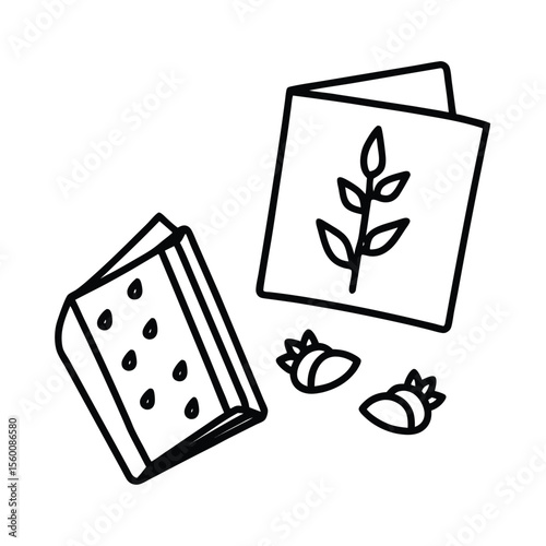 Seed packets scattered around open gardening planner Vector illustration