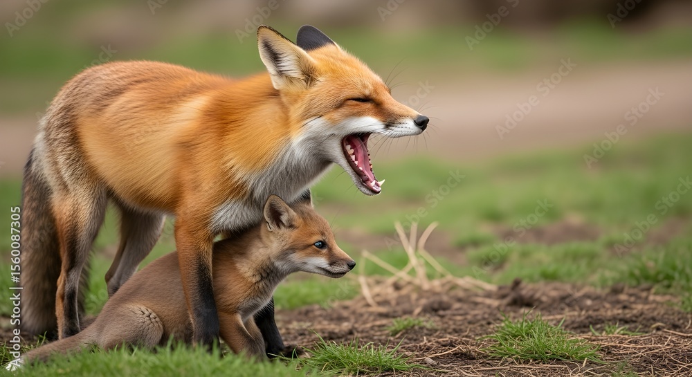 Fototapeta premium Red fox hunting prey in natural habitat wildlife behavior predator feeding ground foraging