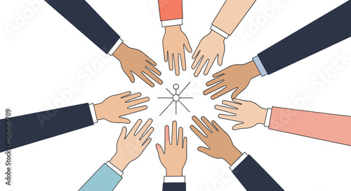 Diverse Hands Unite Around a Common Goal Fostering Teamwork and Collaboration Together