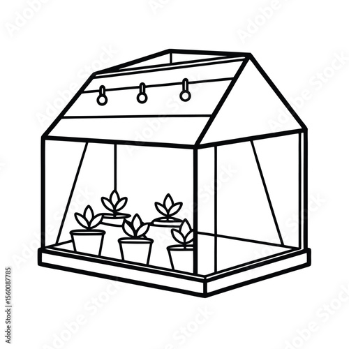 Indoor greenhouse setup with herbs in growing phase Vector illustration