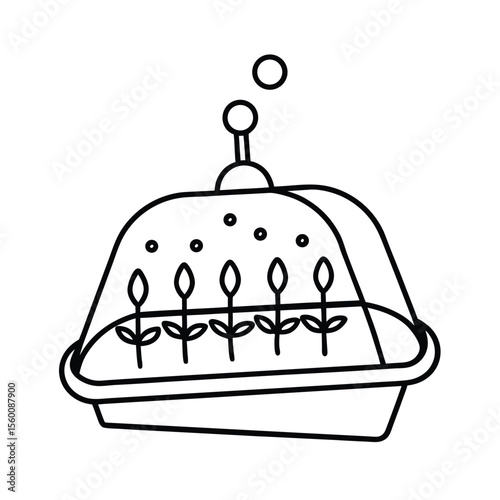 Fog covered lid protecting sprouting trays with seedlings Vector illustration