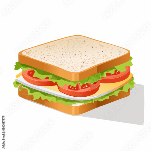A delicious-looking sandwich filled with cheese, lettuce, and tomato slices.