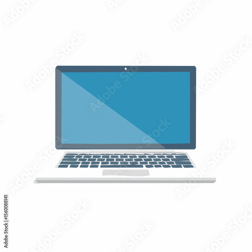 A flat vector illustration of an open laptop with a blue screen, isolated on a white background.
