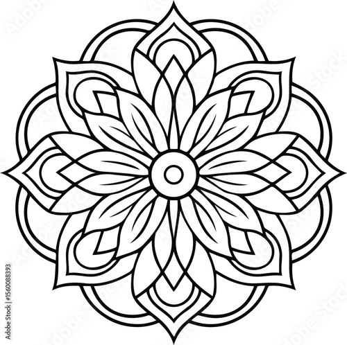 Detailed floral mandala illustration showing symmetry and meditative beauty with clean lines and