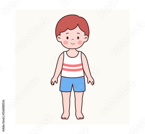 Front View Pose of a Cute Little Boy in Summer Outfit – Sleeveless Shirt and Shorts