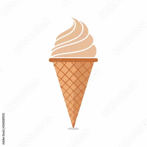 A stylized illustration of a vanilla ice cream cone with a waffle cone, isolated on a white background.