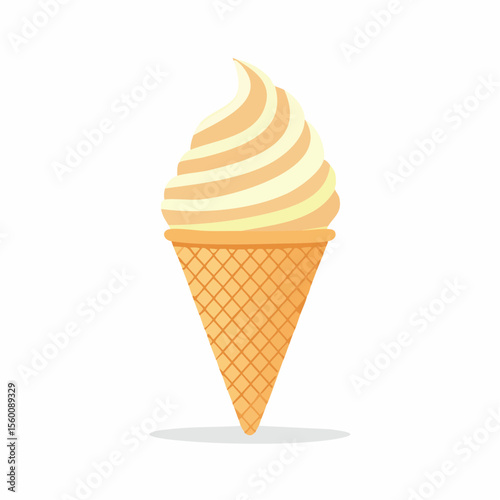 A light-colored ice cream swirl in a waffle cone, isolated on white.
