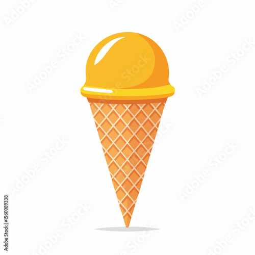 A single scoop of vibrant yellow ice cream sits atop a crisp waffle cone, ready to be enjoyed.