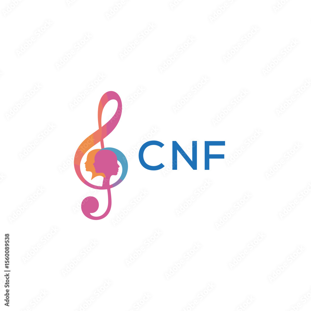 Obraz premium CNF “Abstract music school logo with people and melody icon” CNF Later Logo, “Modern music therapy logo with faces and note symbol”