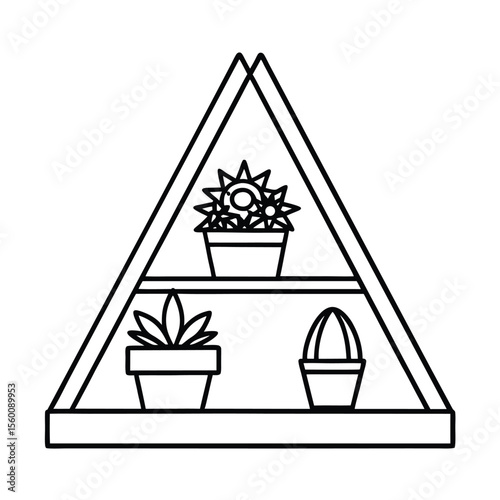 Window shelf with triangle pots and growing succulents Vector illustration