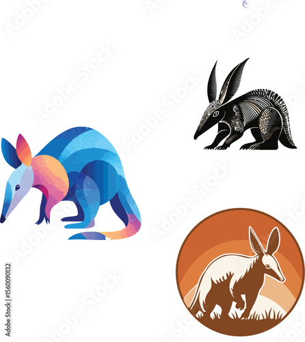 Vector aardvark illustration set of different styles