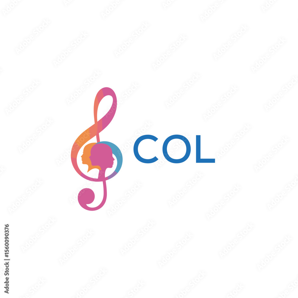 Fototapeta premium COL “Abstract music school logo with people and melody icon” COL Later Logo, “Modern music therapy logo with faces and note symbol” 