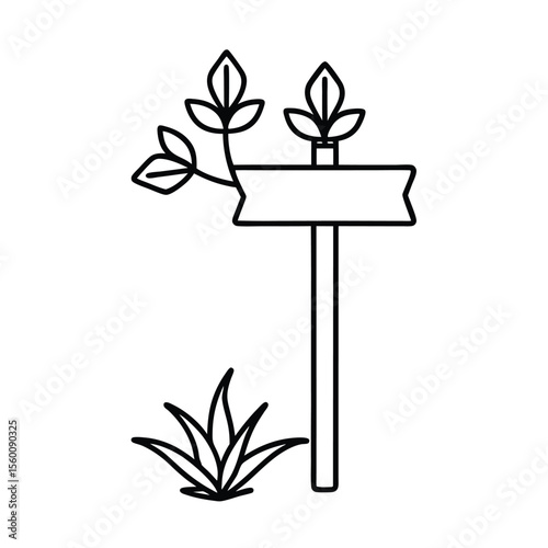 Wooden garden stake with tied label in planting setup Vector illustration