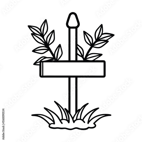 Garden stake made of wood with tied plant label marker Vector illustration