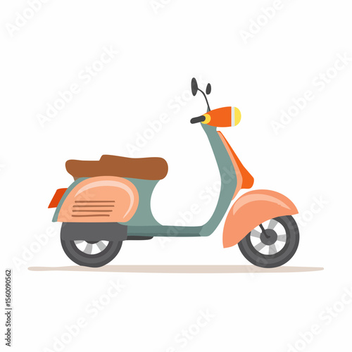 A colorful vintage scooter illustration, presented on a clean white background, ready to ride.