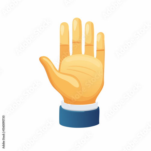 Illustration of a hand with fingers extended, wearing a blue shirt cuff, against a white background.