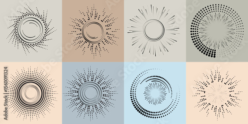 Lines and dots in Circle Form .Rotate rounded shape Vector Illustration .Rotating dots form a circle .Rotating design element . Various lines forming round shape . Abstract Geometric line art .
