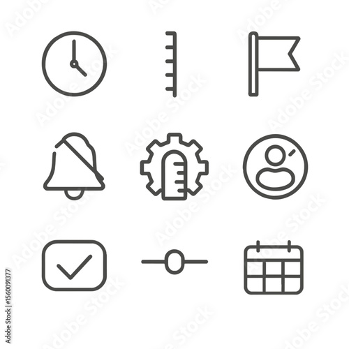 Usage Reminder Icons. Line style icons of Usage Reminder Settings: reminder clock, threshold marker, flag notification, bell mute