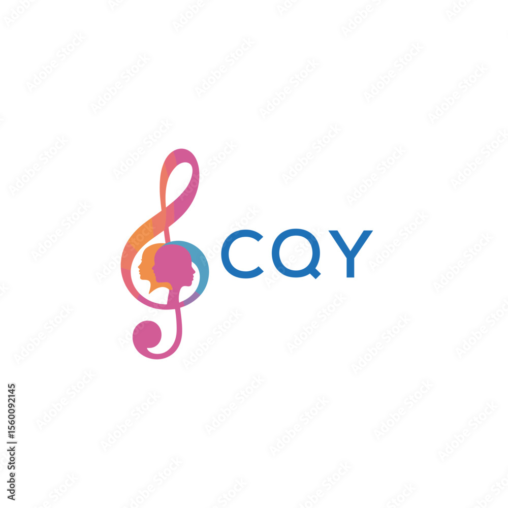 Fototapeta premium CQY “Abstract music school logo with people and melody icon” CQY Later Logo, “Modern music therapy logo with faces and note symbol” 