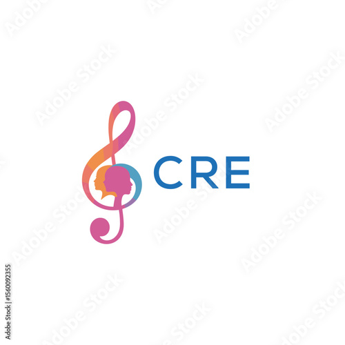 CRE “Abstract music school logo with people and melody icon” CRE Later Logo, “Modern music therapy logo with faces and note symbol”
