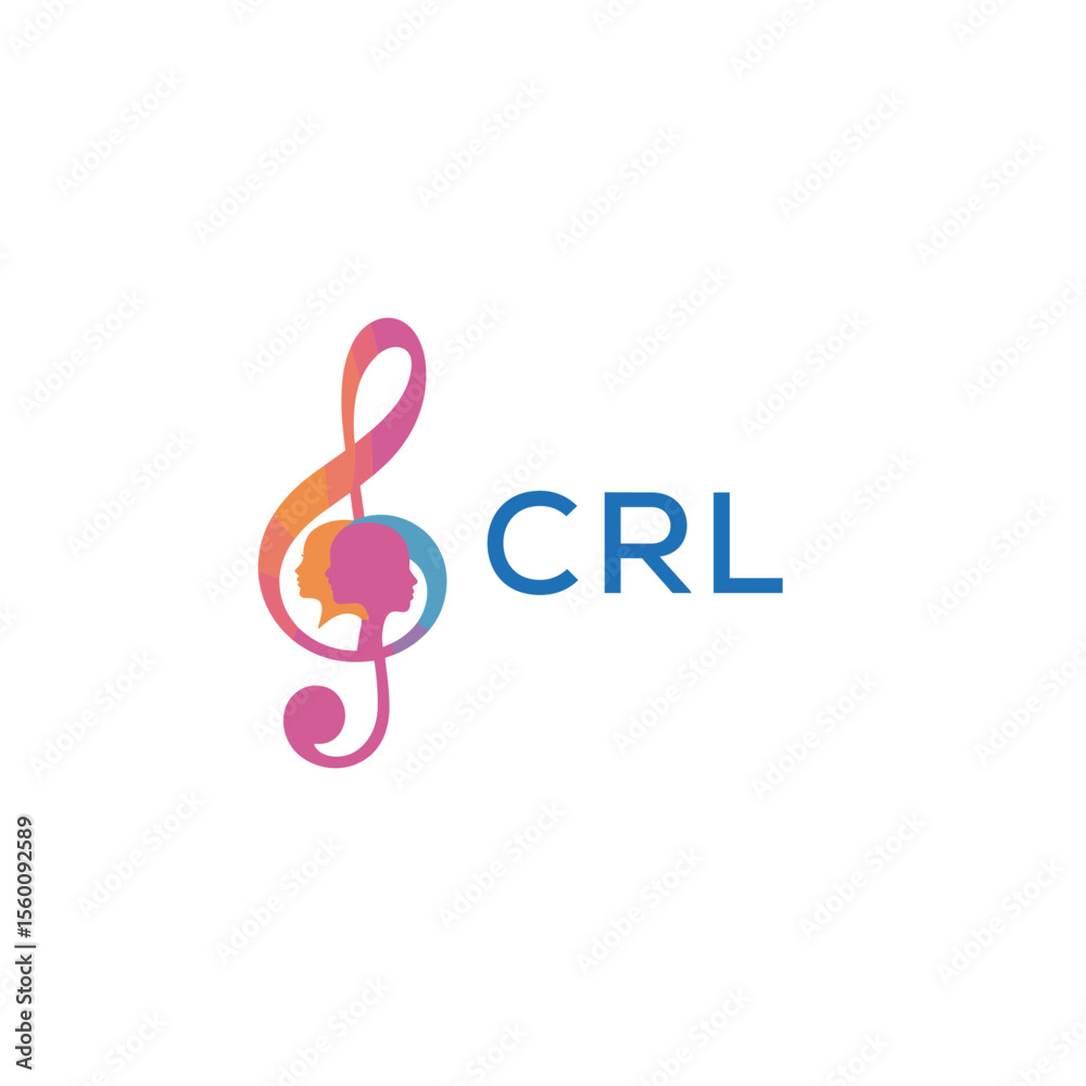 Obraz premium CRL “Abstract music school logo with people and melody icon” CRL Later Logo, “Modern music therapy logo with faces and note symbol”